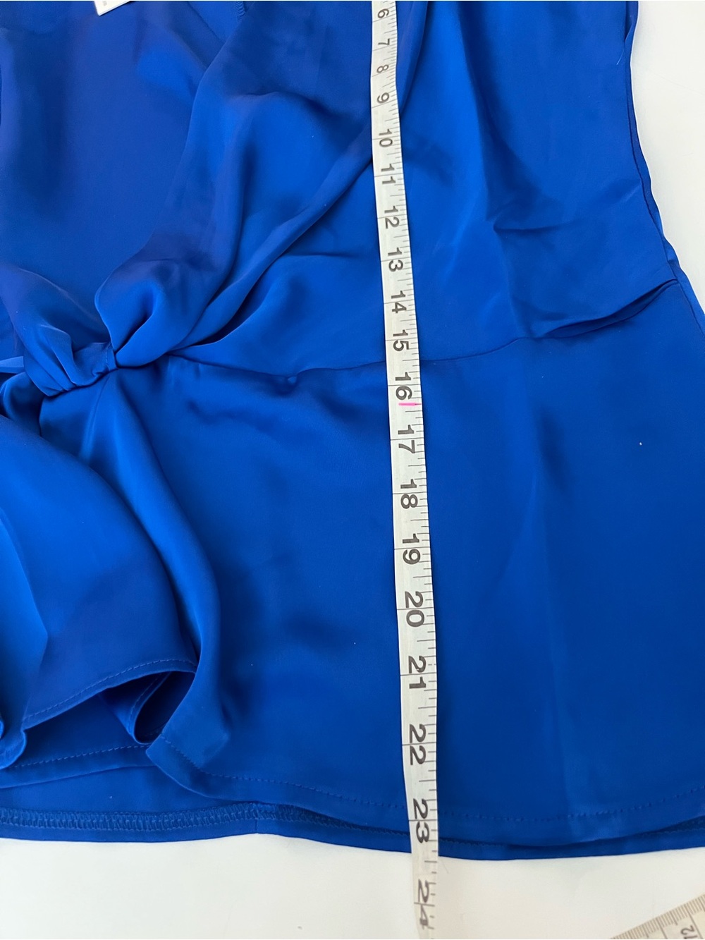 Taelynn Royal Blue Knot-Front Satin Blouse flowy bottom Size M NWT - Picture 7 of 9